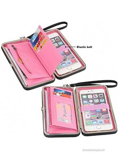 Litchi Prints Phone Wallet Case for Women Bow Leather Long Clutch Wallet Purse for 6 inch Cellphone Card Wristlet Handbag