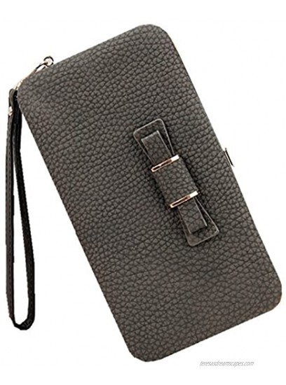 Litchi Prints Phone Wallet Case for Women Bow Leather Long Clutch Wallet Purse for 6 inch Cellphone Card Wristlet Handbag