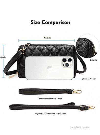 MCK Quileted Wristlet Wallet for Women Crossbody Bags Vegan Leather Cluth Purse with RFID Card Slots 2 Strap