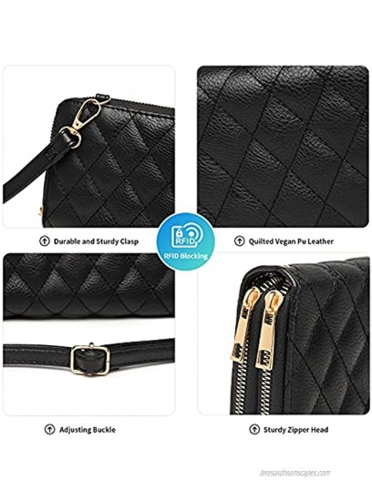 MCK Quileted Wristlet Wallet for Women Crossbody Bags Vegan Leather Cluth Purse with RFID Card Slots 2 Strap