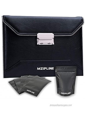 MZIPLINE Leather Clutch Purse Wallet,Wristlet Handbag,Wrist Bag,Envelope Bag with Lock for Men Women Travel black 9" x 7"