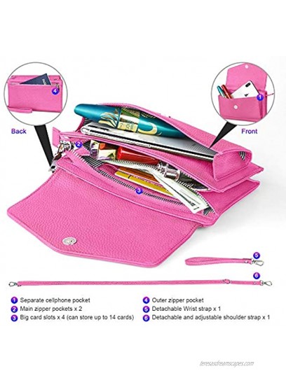 nuoku Wristlet Clutch Wallet Purse Small Crossbody Bags for Women With Cell phone Holder RFID 2 Straps