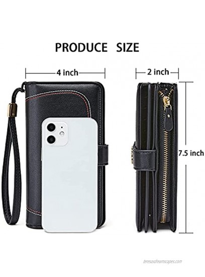 OPAGE Wallets for Women Genuine Leather Credit Card Holder with RFID Blocking Large Capacity Wristlet Black