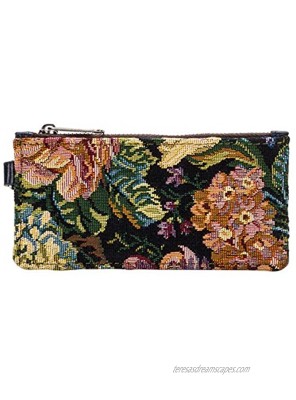 Patricia Nash Almeria Credit Card Leather Wristlet Woven Floral Tapestry