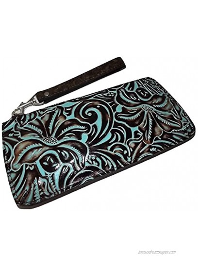 Patricia Nash Tooled Leather St Croce Clutch Wristlet Smartphone Wallet Turquoise Medium
