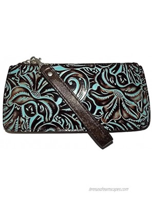 Patricia Nash Tooled Leather St Croce Clutch Wristlet Smartphone Wallet Turquoise Medium