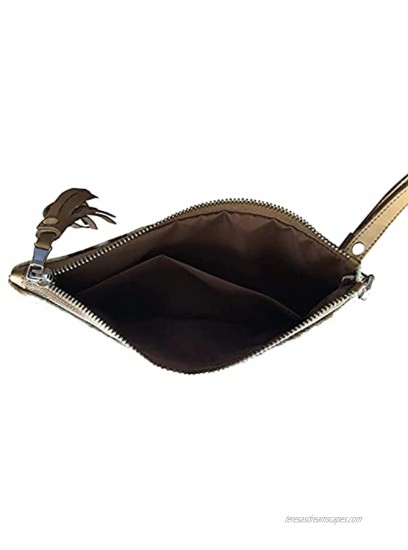 Real Cowhide Handbag Wristlet Clutch Purse Wallet Black Brown Leather Lined Double Sided 8.5x5.5