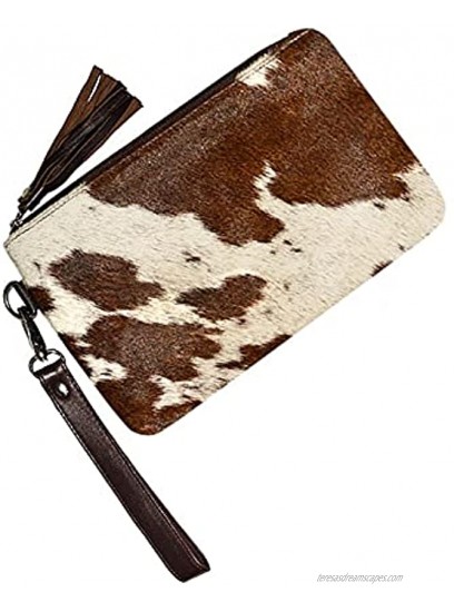 Real Cowhide Natural Brown & White Wristlet Women Clutch Brown White Cow Hide Cow Skin Leather Hair On Wristlet Purse