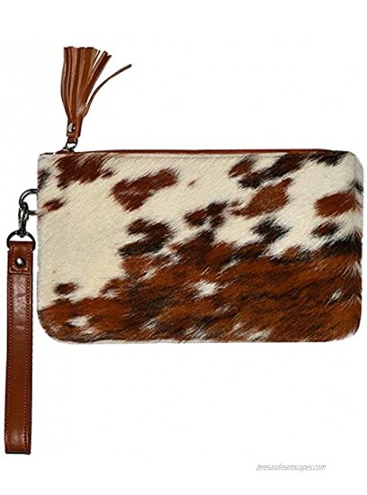 Real Cowhide Natural Brown & White Wristlet Women Clutch Brown White Cow Hide Cow Skin Leather Hair On Wristlet Purse