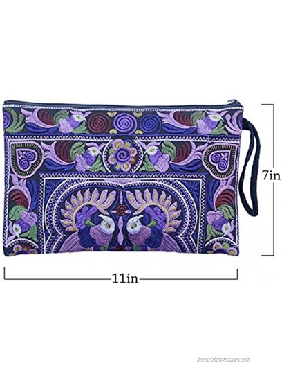 Sabai Jai Embroidered Clutch Purse with Wristlet Large Boho Purses and Handbags
