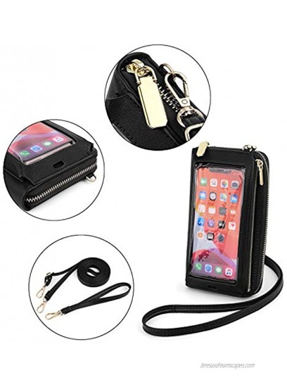 UTO-Crossbody-Phone-Bag-for-Women Leather Vegan Card Holder Touch Screen Cellphone Shoulder Purse with Wristlet