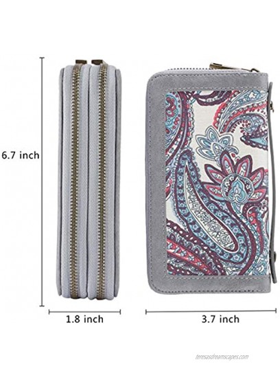 Women's Double Zipper Wallet Large Clutch Cellphone Bag with Wristlet and ID Window