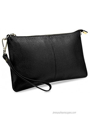 YALUXE Clutch Wristlet Women's Real Leather Large RFID Blocking Wallet with Shoulder Chain