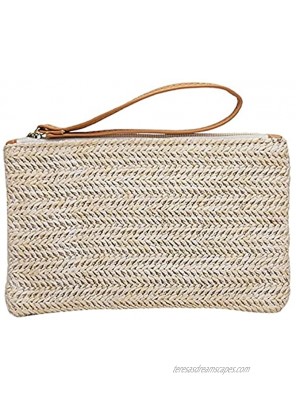 ZLM BAG US Natural Straw Boho Purse Zipper Wristlet Wallet Handwoven Beach Clutch Bag