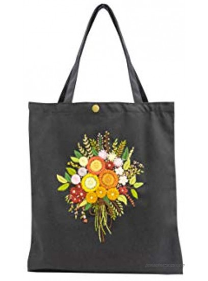 Canvas handbag UYEN-T010 33x4xH34cm with long handle Black Color hand-embroidered with Chrysanthemum pattern