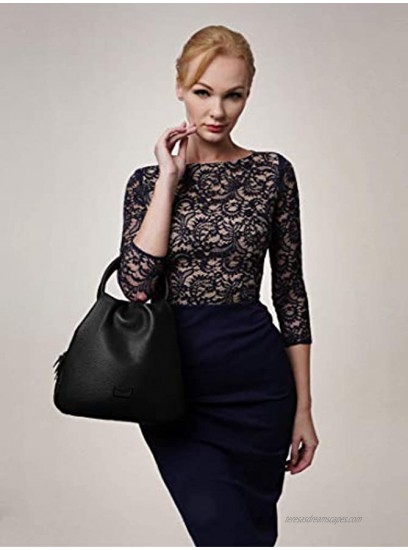 Giorgio Ferretti Elegant Ladies Genuine Leather Top Handle Handbag Women's Genuine Leather Handbag Black Colour