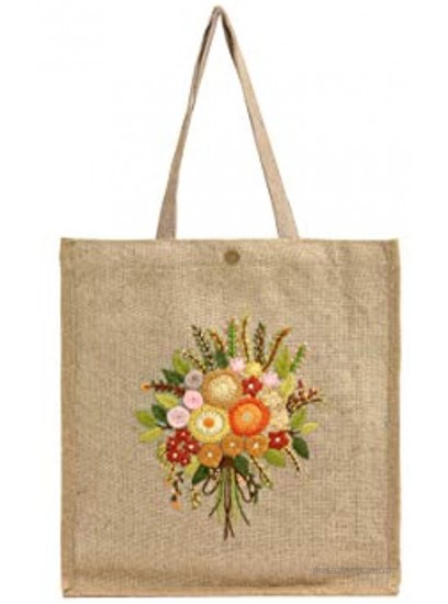 Jute handbag UYEN-T002 33x10xH37cm with long handle BEIGE Color hand-embroidered with Chrysanthemum pattern