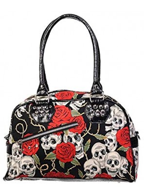 Lost Queen Women's Canvas Handbag Skulls & Roses Alternative Purse Gothic Shoulder Bag