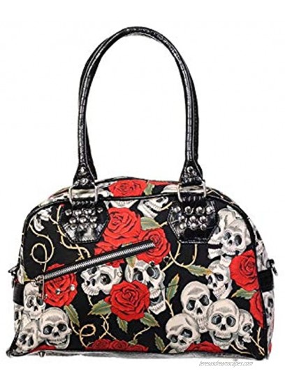 Lost Queen Women's Canvas Handbag Skulls & Roses Alternative Purse Gothic Shoulder Bag