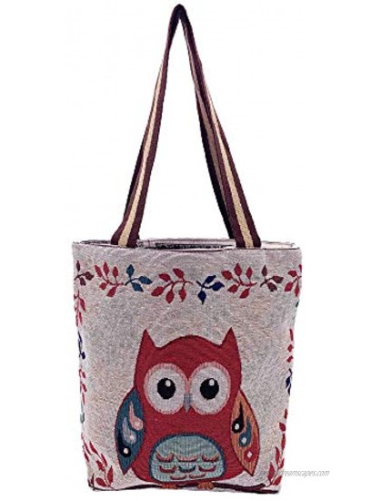 Mfeo Women's Cartoon Owl Pattern Canvas Shoulder Tote Handbags Bag