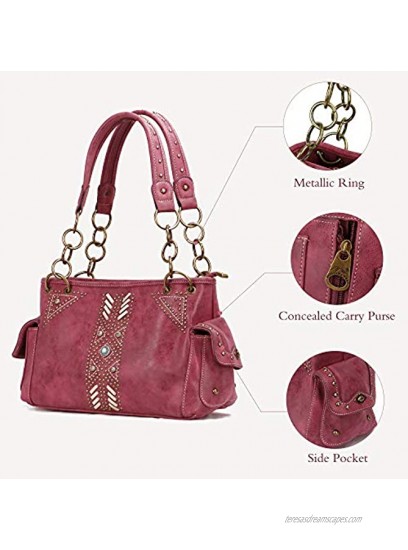 Montana West Handbag and Purse Concealed Carry Tote Bag for Women Leather Embroidered Western Design Satchel with Wallets Set