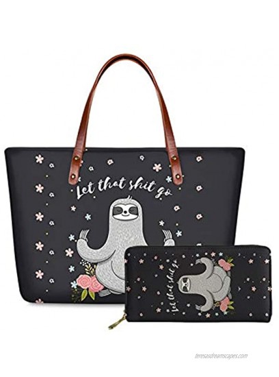 Qingeng Women's Handbag with Wallet Shopping Lightweight Yoga Sloth Print Clutch Pouch Small Outdoor Wallet Large Capacity Crossbody Bag