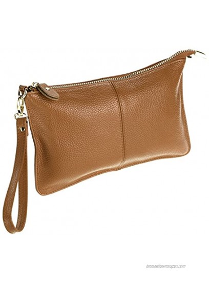 SEALINF Women's Cowhide Leather Clutch Handbag Small Shoulder Bag Purse beige chain
