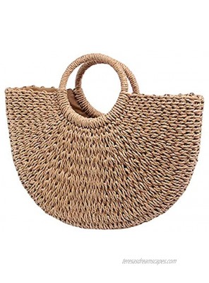 Straw Bags for Women Summer Beach Straw Bag Hand-woven Top-handle Handbag Clutch Bags for Daily Shopping Travel