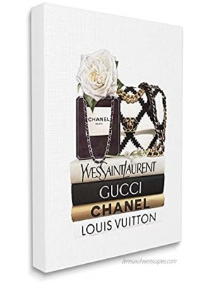 Stupell Industries Elegant Glam Fashion Floral Bag on Bookstack Designed by ROS Ruseva Canvas Wall Art Off-White