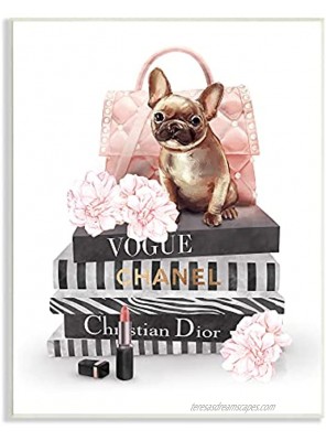 Stupell Industries Glam Bookstack Quilted Pink Purse French Bulldog Designed by Ziwei Li Wall Plaque 13 x 19 Multi-Color
