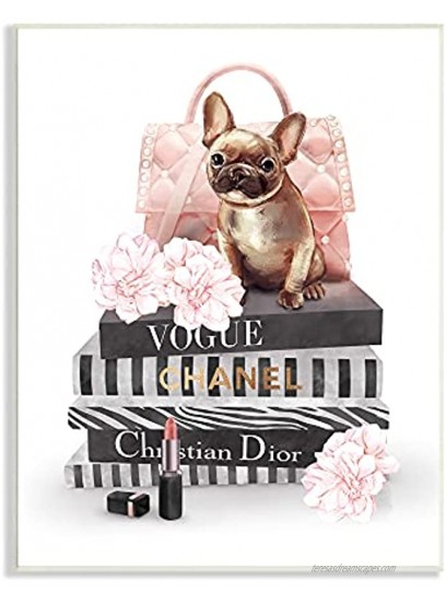 Stupell Industries Glam Bookstack Quilted Pink Purse French Bulldog Designed by Ziwei Li Wall Plaque 13 x 19 Multi-Color
