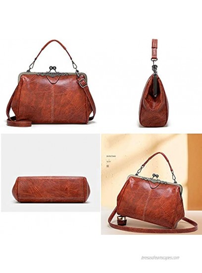 Women Retro Hollow Oil Wax PU Leather Handbag Kiss Lock Messenger Bag Handbags