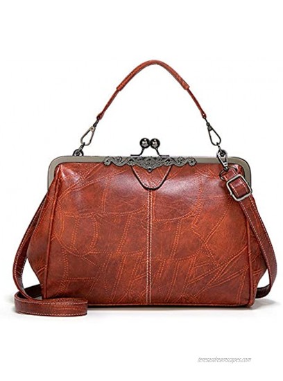 Women Retro Hollow Oil Wax PU Leather Handbag Kiss Lock Messenger Bag Handbags