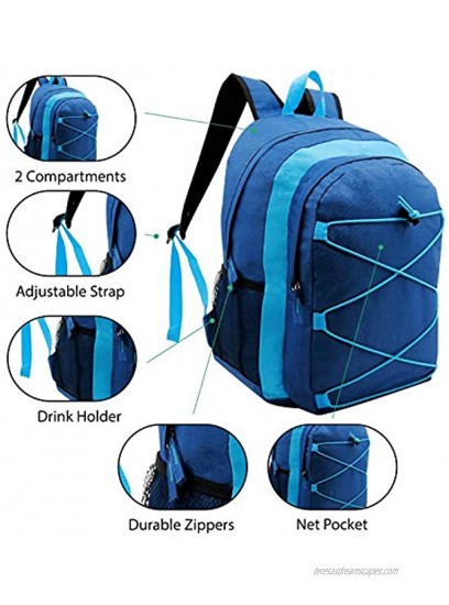 24 Pack 17 Inch Deluxe Bungee Bulk Backpacks in 8 Assorted Colors Wholesale Case of 24 Bookbags