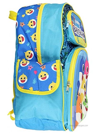 Baby Shark Backpack 16 3D Molded Character Design With Magic Sequins Backpack Bag