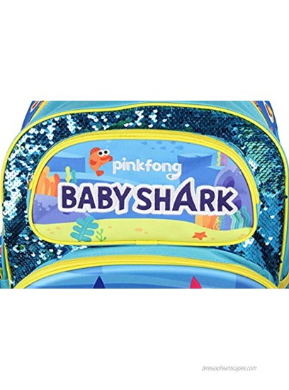Baby Shark Backpack 16 3D Molded Character Design With Magic Sequins Backpack Bag