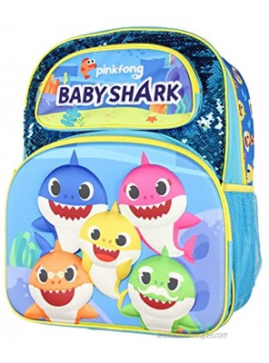Baby Shark Backpack 16" 3D Molded Character Design With Magic Sequins Backpack Bag
