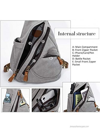 Canvas Sling Bag Small Crossbody Backpack Shoulder Casual Daypack Rucksack for Men Women Outdoor Cycling Hiking Travel 6881-Leaden