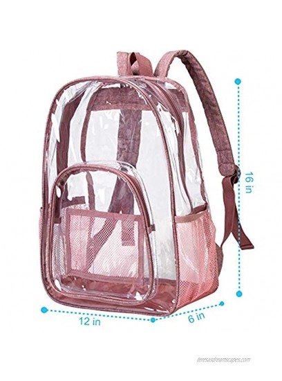 Clear Backpack Heavy Duty Transparent Bookbag Pink