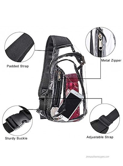 Eland Clear Sling Bag Stadium Approved Mini PVC Crossbody Shoulder Backpack Transparent Casual Chest Daypack for Women & Men Perfect for Hiking Stadium or Concerts Black One Size