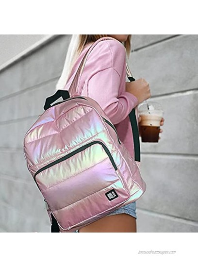 GBLQ PLUS Iridescent Backpack 15 Inch Super Lightweight Ultra Soft Nylon Shiny Fabric Casual Daypack for Boy Girl and Women Pink