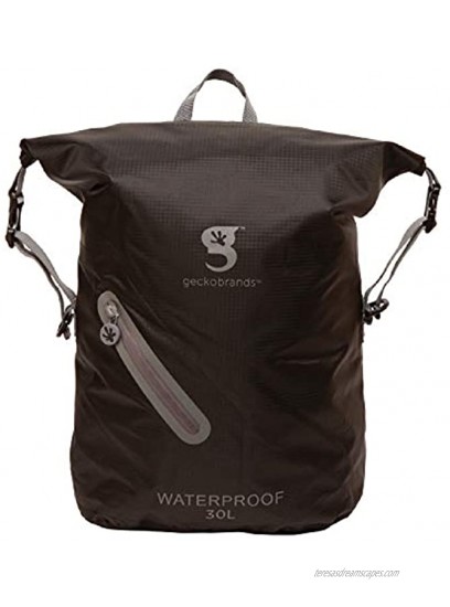 geckobrands Waterproof 30L Backpack – Lightweight Packable Dry Bag Black Grey