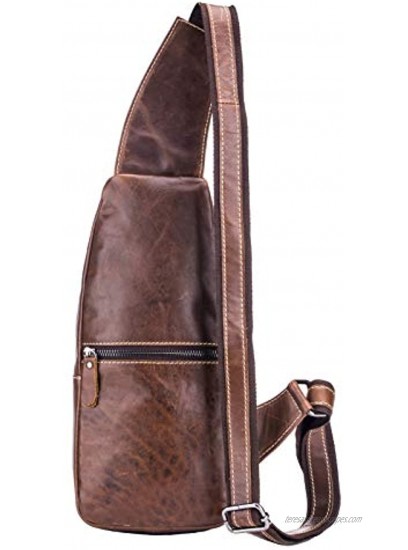 Genuine Leather mens Chest Bag Casual Crossbody Bag Shoulder Sling Bag Travel Hiking Backpack HBK-XB019 BROWN
