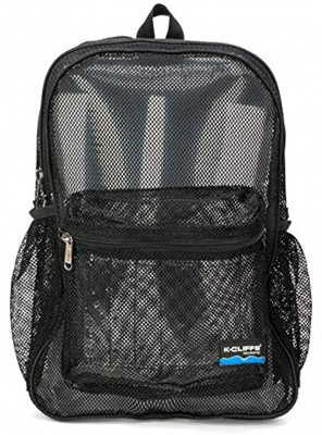 Heavy Duty Classic Gym Student Mesh See Through Netting Backpack | Padded Straps | Black