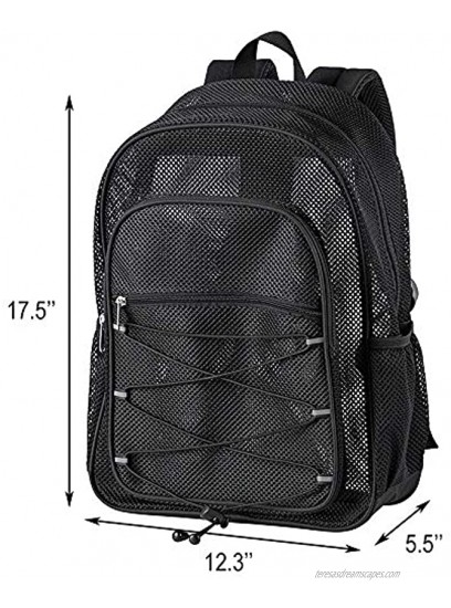 Heavy Duty Mesh Backpack See Through College Student Backpack Semi-transparent Mesh Bookbag with Bungee and Comfort Padded Straps for Commuting Swimming Beach Outdoor Sports