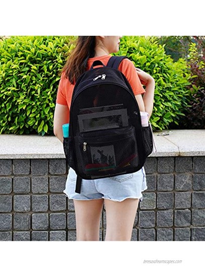 Heavy Duty Semi-Transparent Mesh Backpack See Through College Student Backpack with Padded Shoulder Straps for Commuting Swimming Travel Beach Outdoor Sports