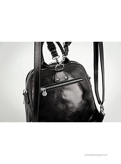 Leather Backpack Convertible to Shoulder Bag Full Grain Real Leather Travel Versatile Bag Time Resistance Black