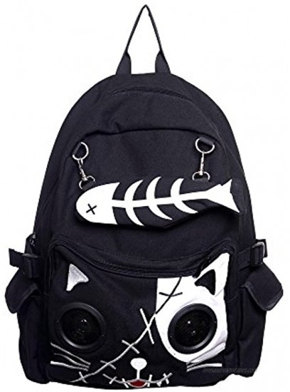 Lost Queen Kitty Speaker Backpack Black White One Size