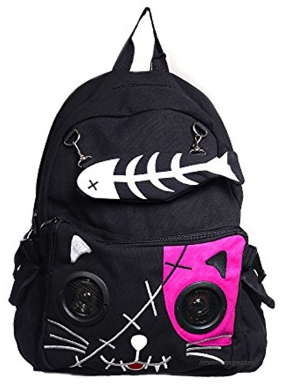Lost Queen Kitty Speaker Backpack Black White One Size