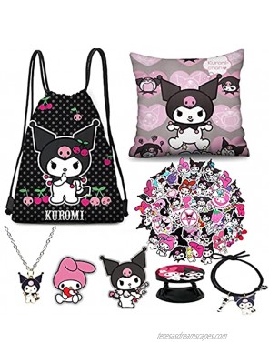 My Melody Kuromi Merch,Backpack Pillow Case,Mask Button Pins,Stickers Necklace Phone Holder Kuromi